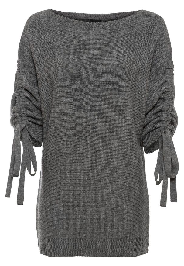 Sweter "nietoperz" bonprix antracytowy melanż. Kolor: szary. Materiał: materiał, akryl. Wzór: melanż