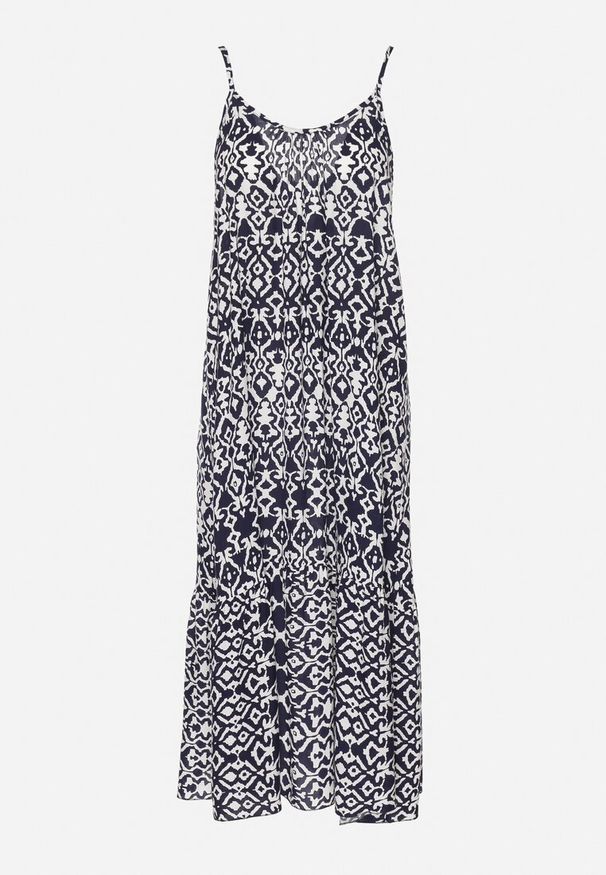 Born2be - Granatowa Sukienka z Bawełny z Geometrycznym Motywem Koladiela. Okazja: na spacer. Kolor: niebieski. Materiał: bawełna. Długość rękawa: na ramiączkach. Wzór: geometria. Sezon: lato