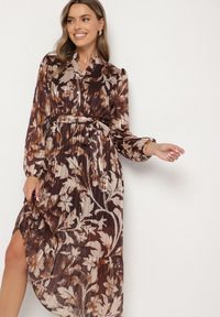 Born2be - Beżowa Rozkloszowana Sukienka z Wiązanym Paskiem i Metaliczną Nicią Nalirina. Okazja: na co dzień. Typ kołnierza: dekolt w kształcie V. Kolor: beżowy. Materiał: elastan, wiskoza. Wzór: aplikacja. Typ sukienki: rozkloszowane, proste. Styl: casual, elegancki, klasyczny #7