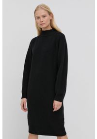 Hugo Sukienka z domieszką wełny 50469600 kolor czarny mini prosta. Kolor: czarny. Materiał: wełna. Długość rękawa: raglanowy rękaw. Typ sukienki: proste. Długość: mini #5