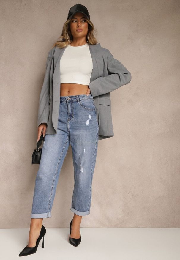 Renee - Niebieskie Jeansy o Fasonie Boyfriend z Ozdobnymi Przetarciami Orrilena. Okazja: na co dzień. Kolor: niebieski. Styl: klasyczny, casual