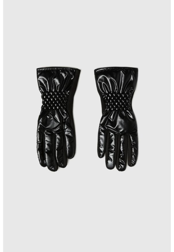 MOODO - Rękawiczki z imitacji skóry czarne. Kolor: czarny. Materiał: skóra