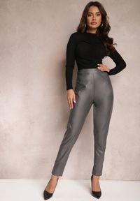 Renee - Ciemnoszare Spodnie Standard z Imitacji Skóry Tamran. Kolor: szary. Materiał: skóra ekologiczna #1