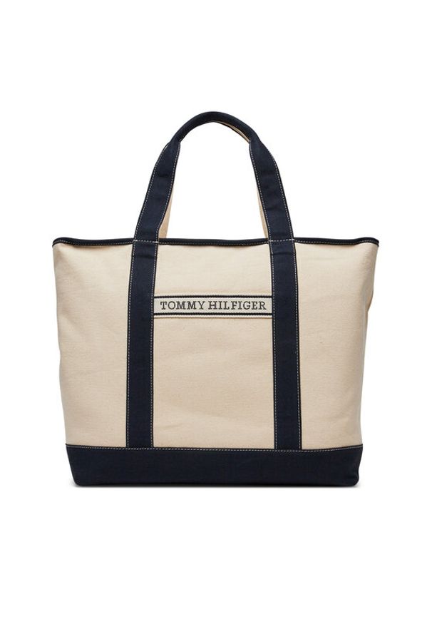 TOMMY HILFIGER - Tommy Hilfiger Torebka Th Summer Canvas Tote AW0AW17421 Beżowy. Kolor: beżowy