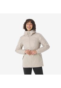 quechua - Kurtka turystyczna damska zimowa Quechua NH100 -5°C wodoodporna. Kolor: beżowy. Materiał: polar. Sezon: zima. Sport: turystyka piesza