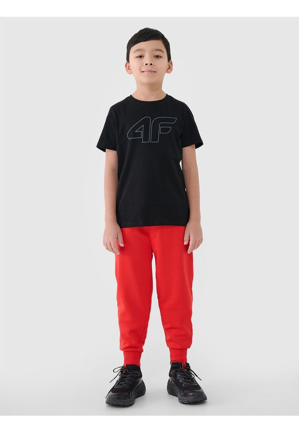4f - 4F T-shirt z nadrukiem chłopięcy - czarny 140 (9-10 lat). Okazja: na co dzień. Kolor: czarny. Materiał: bawełna, dzianina, jersey. Długość rękawa: krótki rękaw. Długość: krótkie. Wzór: nadruk. Sezon: lato. Styl: klasyczny, casual, sportowy
