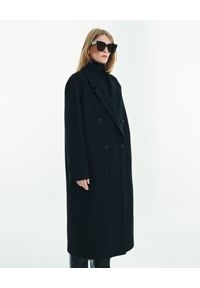 LOVLI SILK - Czarny dwurzędowy płaszcz z wełny #NO.55. Kolor: czarny. Materiał: wełna #4