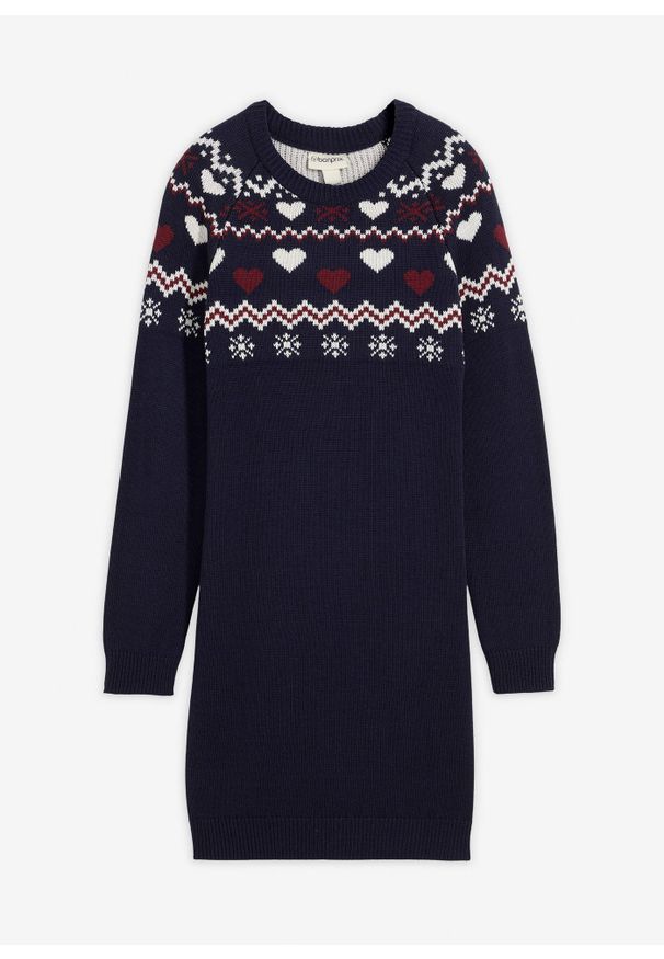 bonprix - Sukienka dzianinowa. Kolor: niebieski. Materiał: dzianina