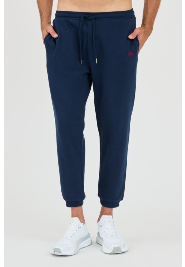 La Martina - LA MARTINA Granatowe męskie spodnie dresowe, Rozmiar XL. Kolor: niebieski. Materiał: dresówka