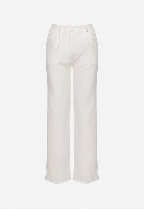 Born2be - Białe Spodnie w Stylu Garniturowym ze Szlufkami Dionissa. Okazja: na co dzień, do pracy. Stan: podwyższony. Kolor: biały. Wzór: aplikacja, paski. Styl: casual, elegancki