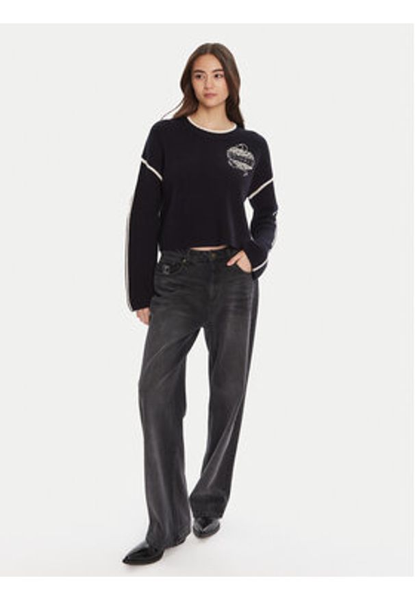 Pinko - PINKO Sweter Alicudi 105397 A2PK Granatowy Regular Fit. Kolor: niebieski. Materiał: wełna