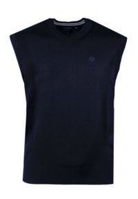 Wełniana Kamizelka - Pako Jeans - Granatowa. Okazja: na co dzień. Typ kołnierza: dekolt w kształcie V. Kolor: niebieski. Materiał: wełna, poliester. Sezon: zima, jesień. Styl: casual, elegancki, klasyczny #1