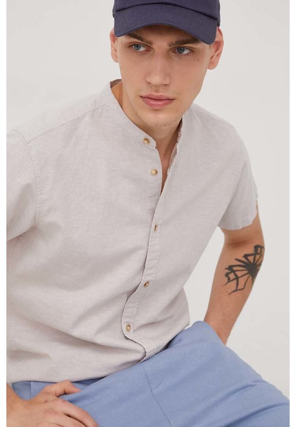 PRODUKT by Jack & Jones - Produkt by Jack & Jones koszula męska kolor szary regular z kołnierzykiem klasycznym. Typ kołnierza: kołnierzyk klasyczny. Kolor: szary. Styl: klasyczny