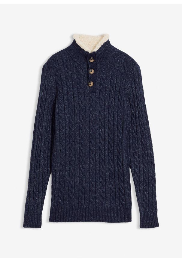 bonprix - Sweter ze stójką. Typ kołnierza: kołnierzyk stójkowy. Kolor: niebieski