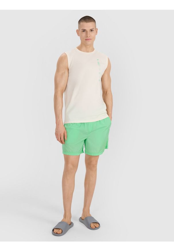 4f - 4F Tank top regular męski - biały 3XL. Kolor: biały. Materiał: bawełna, dzianina, jersey. Długość rękawa: bez rękawów. Wzór: napisy, gładki, ze splotem, nadruk