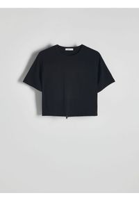 Reserved - T-shirt ze ściągaczem - czarny. Kolor: czarny. Materiał: dzianina, bawełna. Długość: krótkie