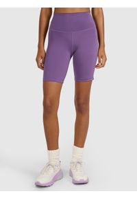 4f - 4F Legginsy kolarki treningowe damskie - fioletowe XL. Stan: podwyższony. Kolor: różowy. Materiał: materiał, elastan, syntetyk, dzianina, włókno. Długość: krótkie. Wzór: ze splotem, gładki. Sport: fitness