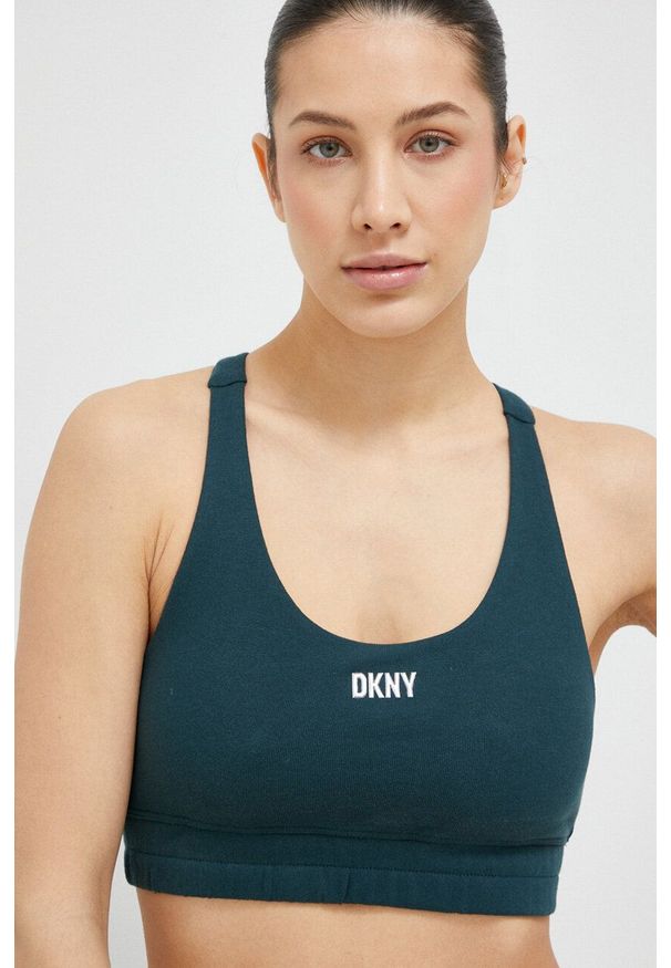 DKNY - Dkny biustonosz sportowy kolor zielony. Kolor: zielony. Materiał: materiał. Wzór: aplikacja