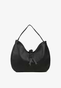 Born2be - Czarna Torebka Typu Shopperka Hobo z Frędzlem i Plecionką Nalivesa. Kolor: czarny. Dodatki: z frędzlami. Styl: klasyczny, casual