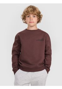 4f - 4F Bluza dresowa nierozpinana bez kaptura chłopięca - brązowa 128 (7-8 lat). Okazja: na co dzień. Typ kołnierza: bez kaptura. Kolor: brązowy. Materiał: dresówka. Wzór: gładki, ze splotem, napisy. Sezon: lato. Styl: klasyczny, sportowy, casual