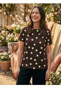 Sinsay - Bawełniana koszulka w kropki - brązowy. Kolor: brązowy. Materiał: bawełna. Wzór: kropki #1