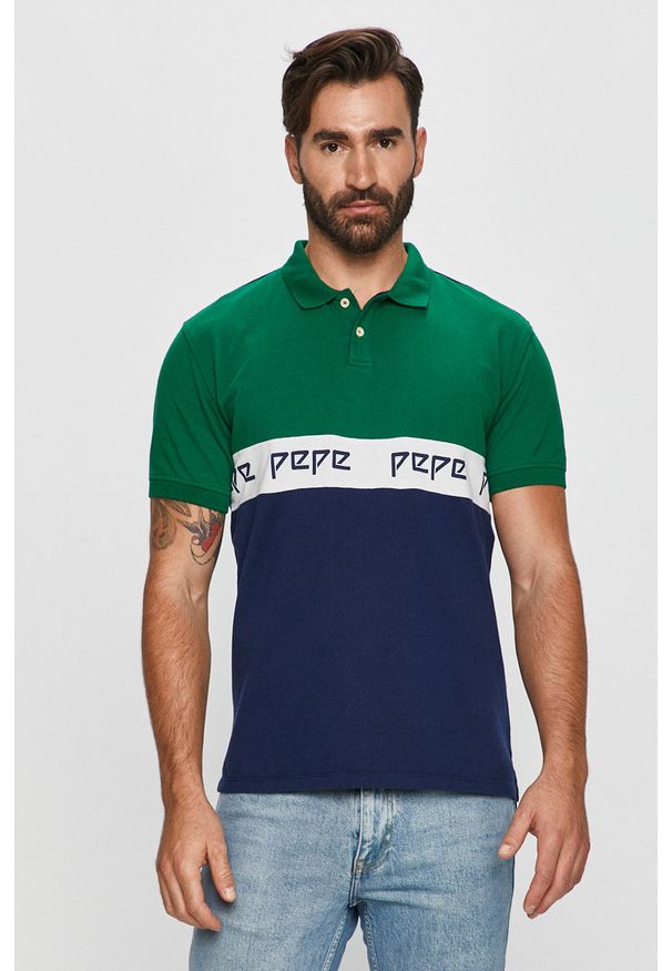 Pepe Jeans - Polo Fidall. Typ kołnierza: polo. Kolor: zielony. Materiał: bawełna, dzianina. Długość: krótkie