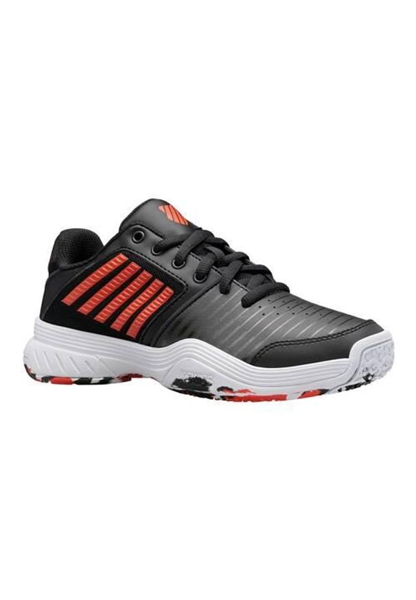 Buty do tenisa dla dzieci K-Swiss Court Express Allcourt. Zapięcie: sznurówki. Kolor: biały, wielokolorowy, czarny. Materiał: materiał, syntetyk, tkanina. Szerokość cholewki: normalna. Sport: tenis