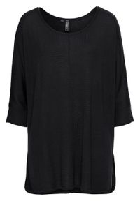 Sweter dzianinowy z rękawami 3/4 bonprix czarny. Kolor: czarny. Materiał: dzianina. Styl: elegancki #1