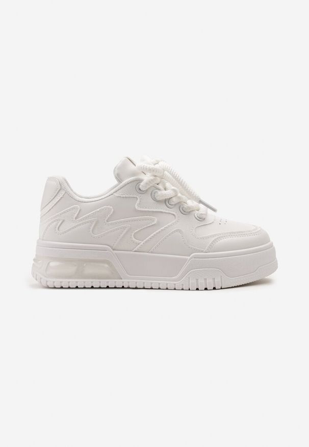 Born2be - Białe Sneakersy na Podeszwie z Ozdobną Wstawką i Szerokimi Sznurówkami Linnae. Nosek buta: okrągły. Zapięcie: sznurówki. Kolor: biały. Materiał: materiał. Obcas: na obcasie. Wysokość obcasa: niski