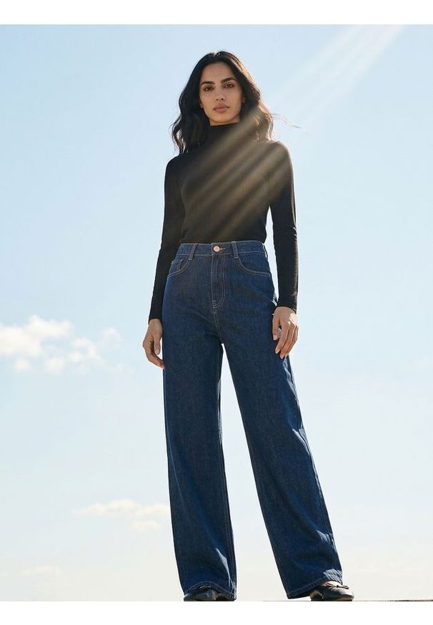 Sinsay - Jeansy wide leg - niebieski. Kolor: niebieski