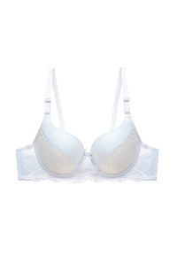 Intica - Biustonosz push-up z usztywnieniem i subtelnymi zdobieniami Veritchka. Kolor: biały. Materiał: tkanina. Rodzaj stanika: push-up. Wzór: aplikacja