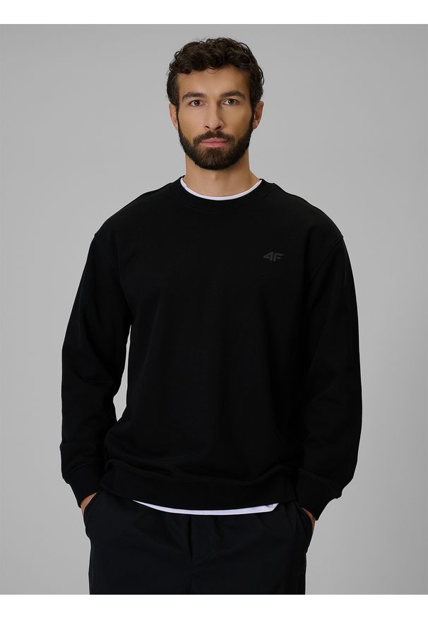 4f - 4F Bluza dresowa regular bez kaptura męska - czarna XXL. Okazja: na co dzień. Typ kołnierza: bez kaptura. Kolor: czarny. Materiał: dresówka. Styl: casual