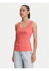 Guess Top W5YP00 KCXJ2 Różowy Regular Fit. Kolor: różowy. Materiał: syntetyk