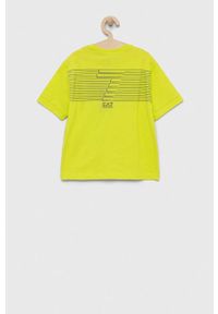 EA7 Emporio Armani t-shirt bawełniany dziecięcy kolor zielony z nadrukiem. Kolor: zielony. Materiał: bawełna. Wzór: nadruk #2