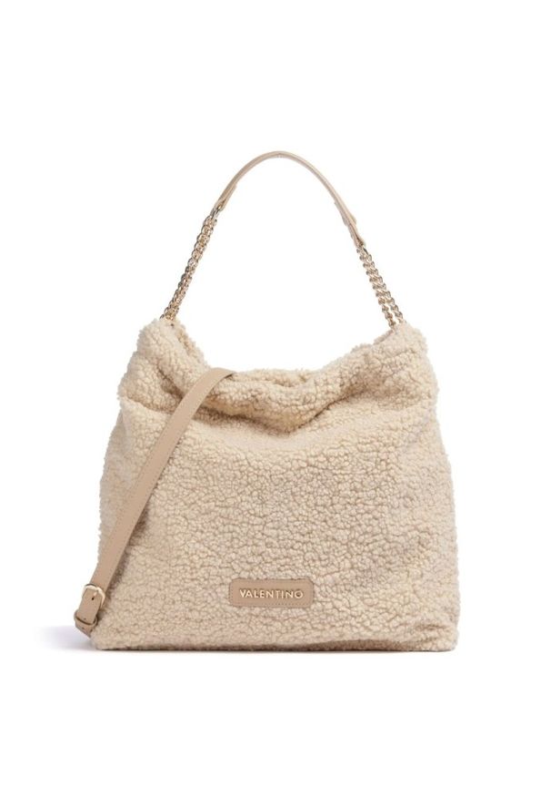 Valentino by Mario Valentino - VALENTINO Duża beżowa damska torebka Qube Hobo Bag. Kolor: beżowy. Materiał: futrzane. Rozmiar: duże