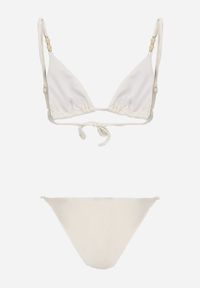 Born2be - Jasnobeżowe Bikini Wiązany Biustonosz z Koralikami i Majtki Figi Aglasia. Kolekcja: plus size. Kolor: beżowy. Materiał: len. Wzór: aplikacja #2