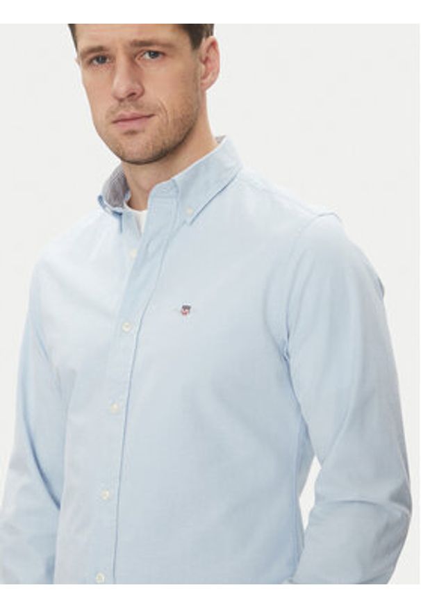 GANT - Gant Koszula Oxford 3230115 Błękitny Slim Fit. Kolor: niebieski. Materiał: bawełna