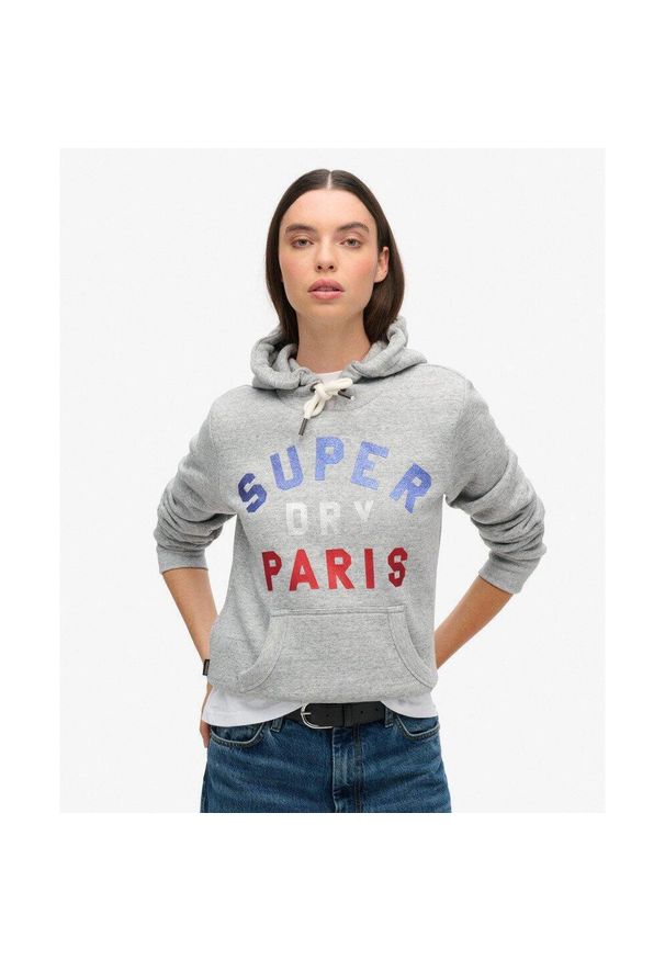 Superdry - Bluza z kapturem z błyszczącym logo graficznym. Typ kołnierza: kaptur. Kolor: szary