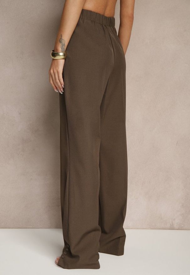 Renee - Brązowe Spodnie Garniturowe High Waist Annavia. Okazja: na spotkanie biznesowe. Stan: podwyższony. Kolor: brązowy. Styl: elegancki, biznesowy
