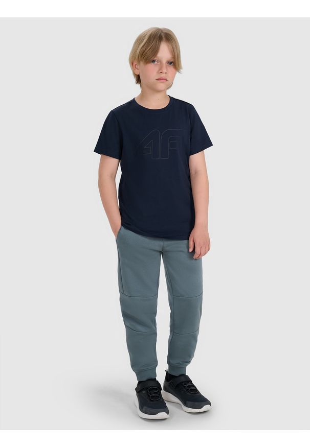 4f - 4F T-shirt regular z nadrukiem chłopięcy - granatowy 134 (8-9 lat). Okazja: na co dzień. Kolor: niebieski. Materiał: bawełna, materiał, jersey. Długość rękawa: krótki rękaw. Długość: krótkie. Wzór: nadruk. Sezon: lato. Styl: klasyczny, młodzieżowy, sportowy, casual