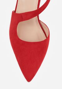 Renee - Czerwone Czółenka na Stożku Ozdobione Paskami Rorida. Okazja: na co dzień. Zapięcie: pasek. Kolor: czerwony. Materiał: jeans, len. Wzór: aplikacja. Obcas: na stożku. Styl: casual, elegancki. Wysokość obcasa: średni #3