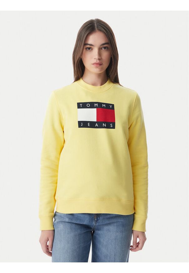 Tommy Jeans Bluza Flag DW0DW22564 Żółty jasny Regular Fit. Kolor: żółty. Materiał: bawełna