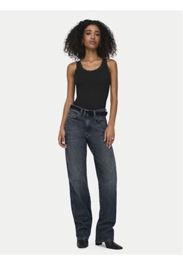 only - ONLY Top Sara 15345994 Czarny Slim Fit. Kolor: czarny. Materiał: bawełna