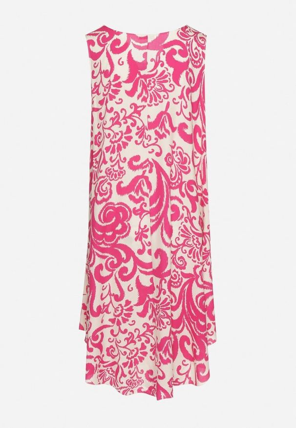 Born2be - Fuksjowa Bawełniana Sukienka ze Wzorem Paisley Zirelia. Okazja: na co dzień. Typ kołnierza: dekolt w serek. Kolor: różowy. Materiał: bawełna. Wzór: paisley. Sezon: lato. Styl: casual