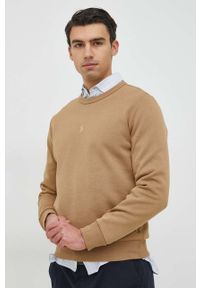 Polo Ralph Lauren bluza męska kolor beżowy gładka. Typ kołnierza: polo. Kolor: beżowy. Materiał: poliester, dzianina. Wzór: gładki #1