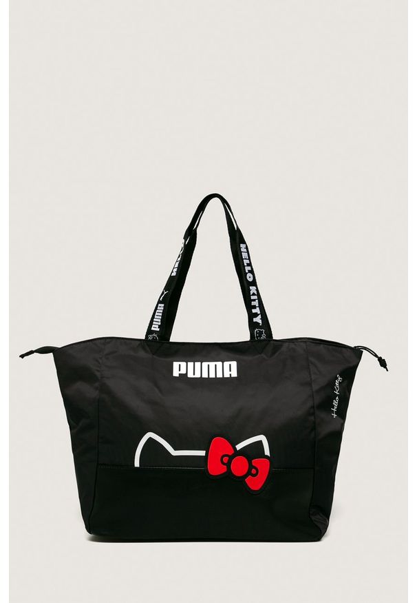 Puma - Torebka x Hello Kitty. Kolor: czarny. Wzór: motyw z bajki. Dodatki: z aplikacjami. Materiał: skórzane. Rozmiar: duże