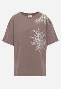 Born2be - Brązowy T-shirt Bawełniany z Ozdobnymi Cekinami Greyfeather. Okazja: do pracy, na co dzień, na spotkanie biznesowe. Kolekcja: plus size. Kolor: brązowy. Materiał: bawełna. Długość: długie. Wzór: gładki. Styl: elegancki, biznesowy, casual #5