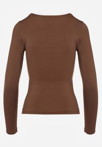 Renee - Brązowa Bluzka Longsleeve z Wiskozą i Kwadratowym Dekoltem Seliusei. Typ kołnierza: dekolt kwadratowy. Kolor: brązowy. Materiał: dzianina, wiskoza. Długość rękawa: długi rękaw. Długość: długie. Styl: klasyczny #4