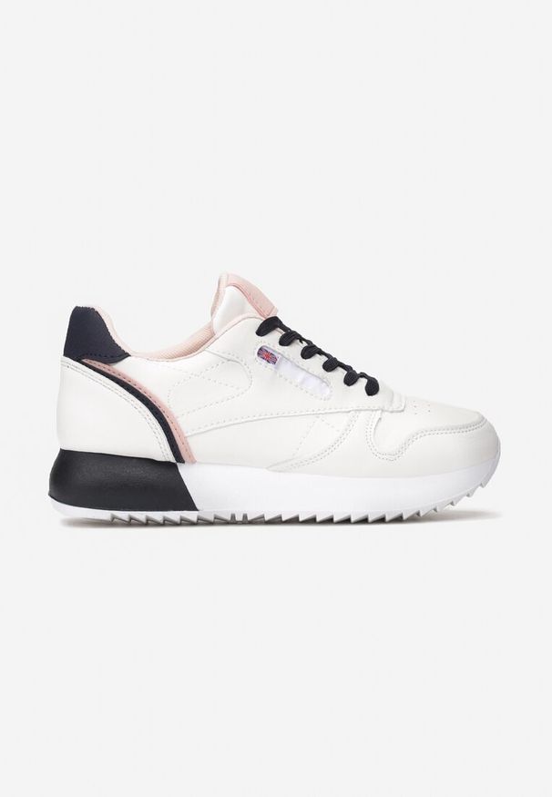 Renee - Biało-Granatowe Sneakersy Corarephis. Wysokość cholewki: przed kostkę. Nosek buta: okrągły. Kolor: biały. Szerokość cholewki: normalna. Wzór: aplikacja