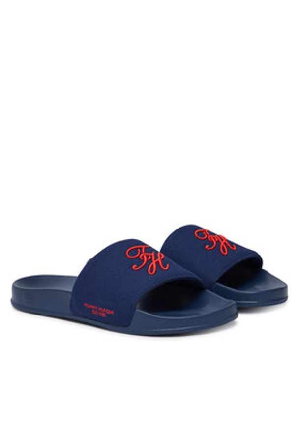 TOMMY HILFIGER - Tommy Hilfiger Klapki Logo Embroidery Canvas FM0FM05858 Granatowy. Kolor: niebieski. Materiał: materiał